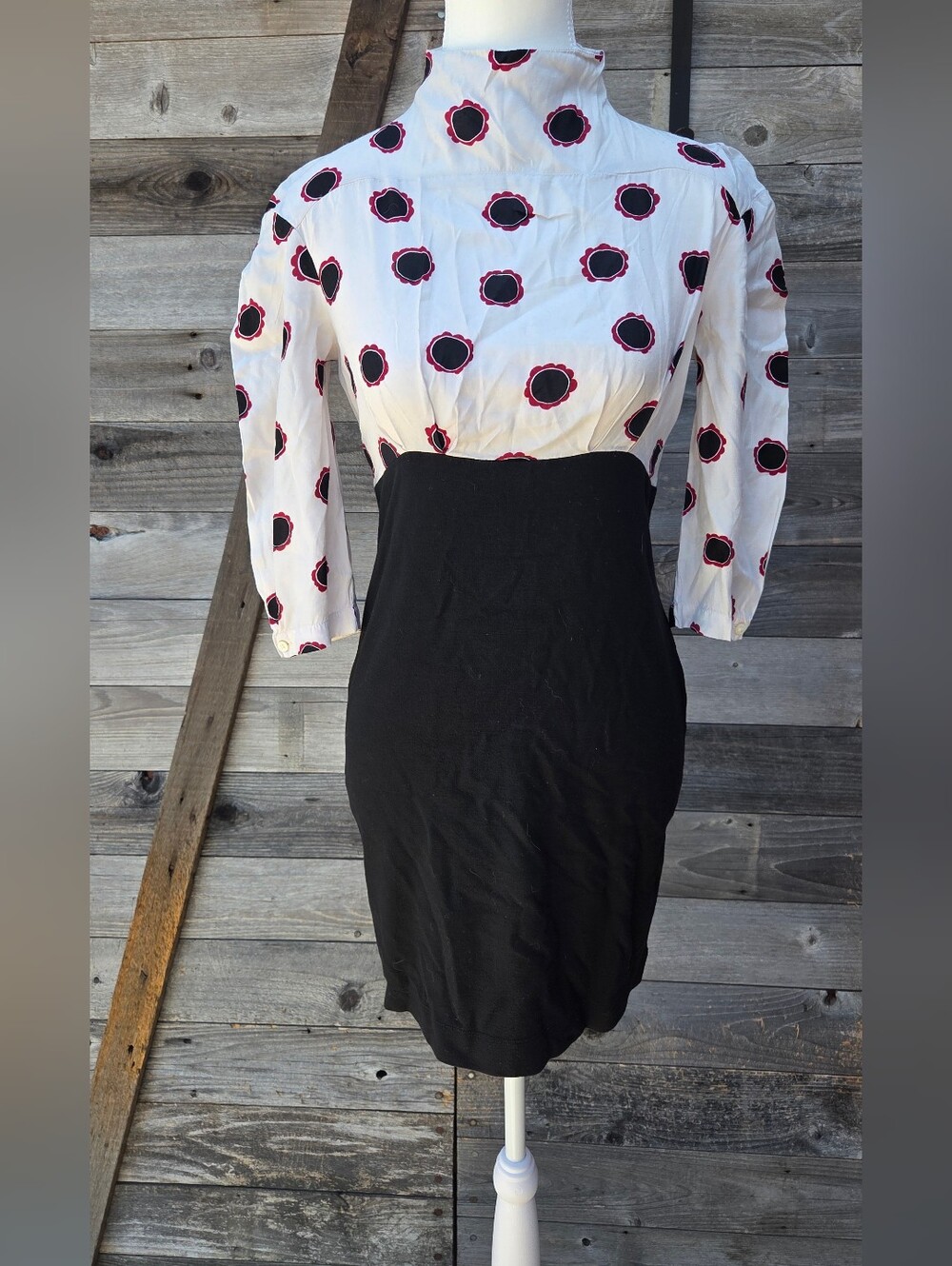 Love Moschino Black Pencil Dress with White Polka Dot Top